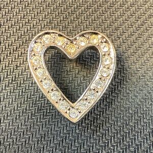 Vintage Avon Rhinestone Heart Pendant Necklace Charm - Silver Tone